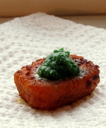 Spiced Sweet Potato Bites with Cilantro Chutney 