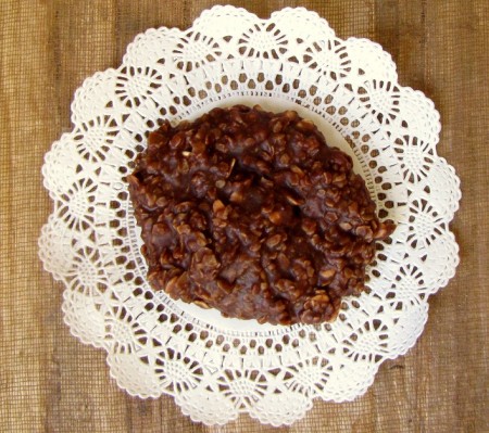 Dear food snobs:  I know not even this doily can make me look sophisticated but look at my ingredients, you know I'm awesome.  You want me.  Sincerely, Chocolate Peanut Butter No-Bake Cookie